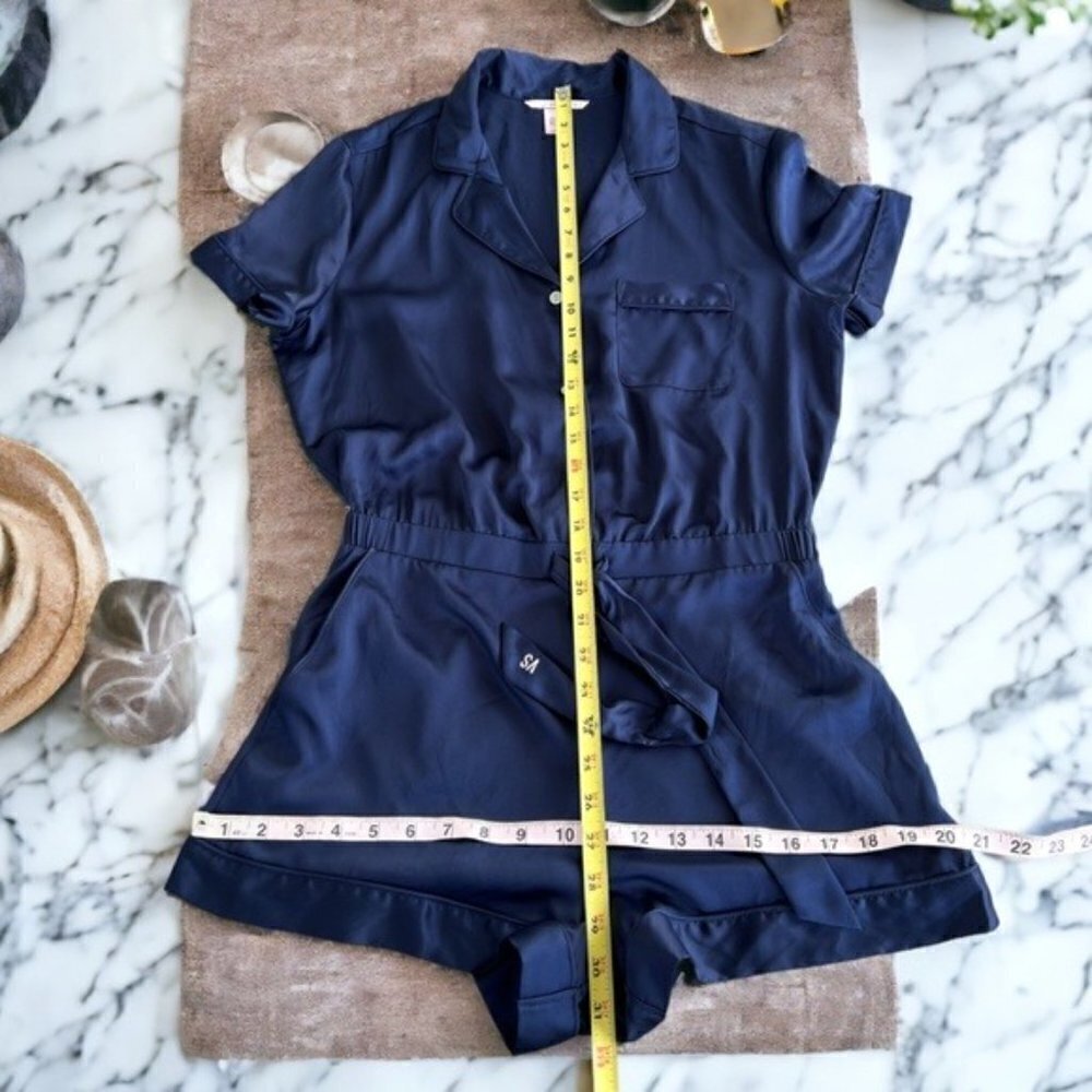 Victoria’s Secret Navy Blue Satin Button Front Lounge Pajama Romper Size Medium - Picture 5 of 11